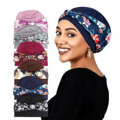 Bohemian style printed flat top knotted headscarf hat, fashionable home hat, confinement hat, toe cap JDT-532A