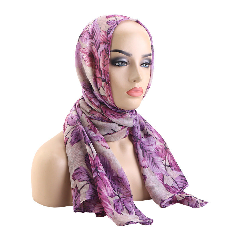 Spring and Autumn New Style Bali Yarn Leaf Print Headscarf, Head Wrap, Beach Wrap, Headscarf Hat Jdwj-24E