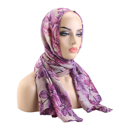 Spring and Autumn New Style Bali Yarn Leaf Print Headscarf, Head Wrap, Beach Wrap, Headscarf Hat Jdwj-24E
