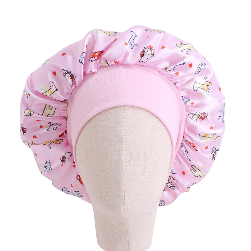 Children's Stretch Wide-brimmed Satin Nightcap Printed Hood JDKB-21A