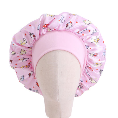 Children's Stretch Wide-brimmed Satin Nightcap Printed Hood JDKB-21A