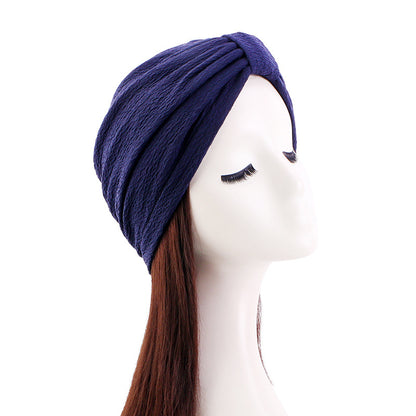 European and American Popular High-Elastic Bubble Fabric Knotted Headscarf Hat, Ethnic Hat, Turban, Chemotherapy Hat, Headscarf Hat