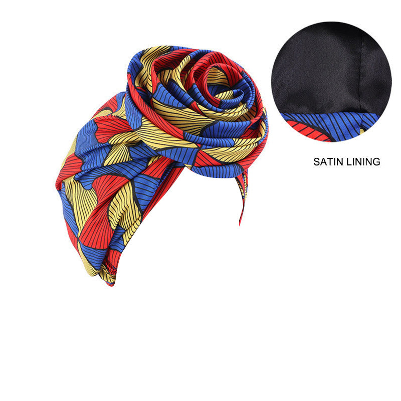 European and American Trendy Satin-Lined Turban Hat, Floral Hat, Amazon Headwrap Hat