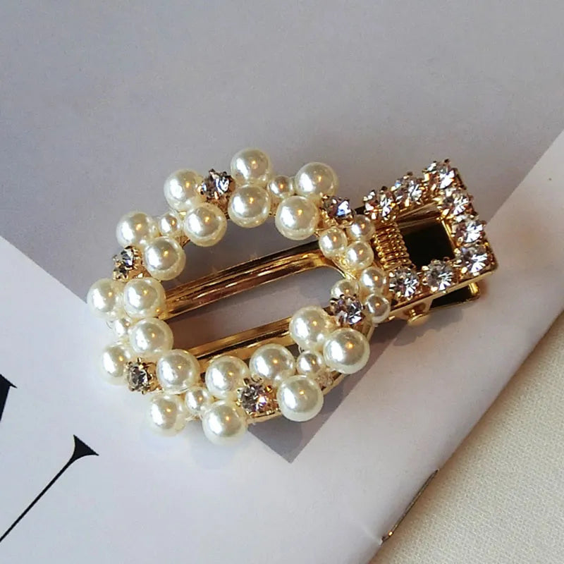 Women's Korean Style Pearl Inlaid Technic Barrette Hair Accessories For Prom Wedding Party Gift