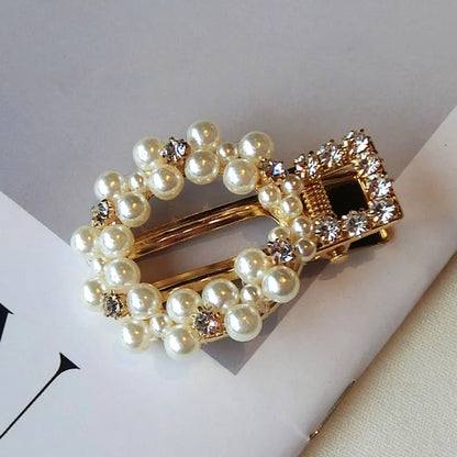 Women's Korean Style Pearl Inlaid Technic Barrette Hair Accessories For Prom Wedding Party Gift