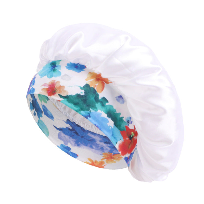 African style printed elastic wide-brimmed satin nightcap beauty makeup hair care hat JDB-405B-3