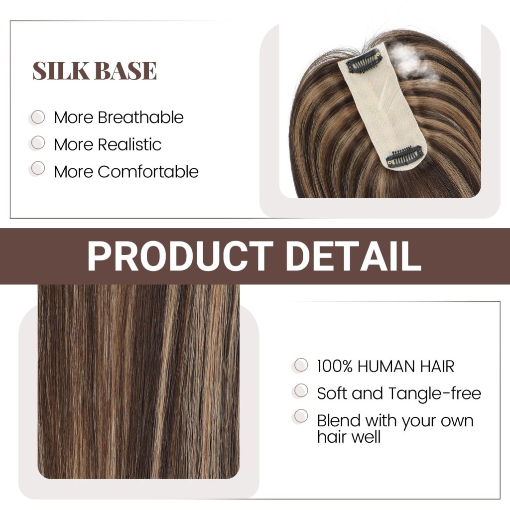 Hair Toppers for Women Real Human Hair 16 Inch for Thinning Hair