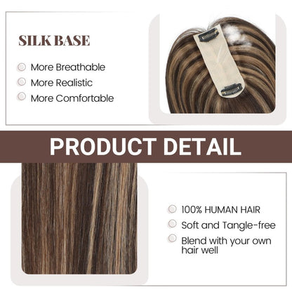 Hair Toppers for Women Real Human Hair 16 Inch for Thinning Hair