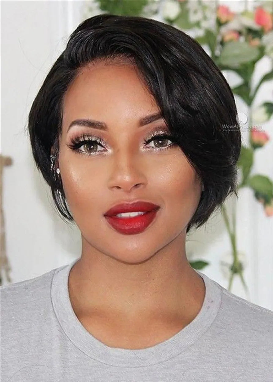 Short Pixie Cut Human Hair Bob Lace Front Wig 8 Inches
