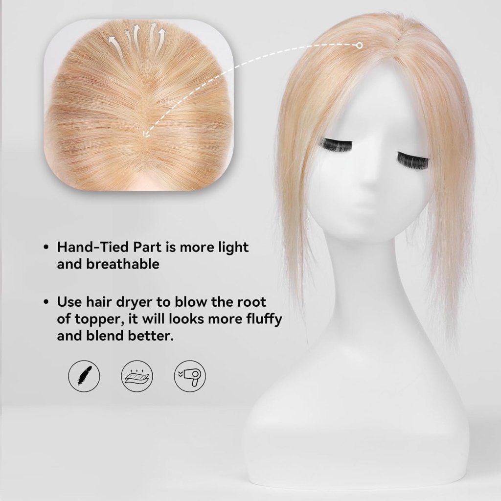 Remy Human Hair Toppers for Women Hand-Tied Hair Toppers with Swiss Lace Base 12in