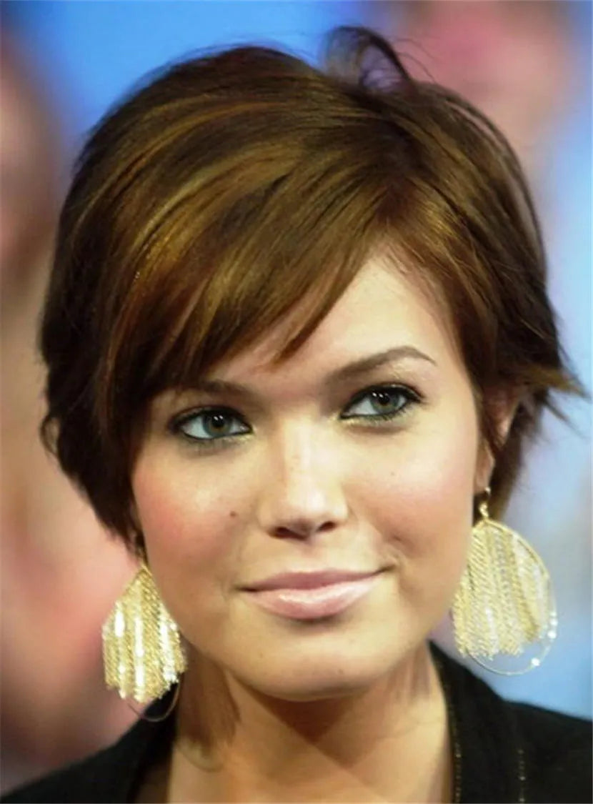 Short Soft Natural Pixie Hairstyle Straight Human Hair Capless Women Wigs 6 Inches