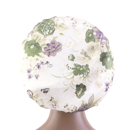 Printed wide-brimmed elastic hair band nightcap satin hair shower cap round cap Amazon hot sale toe cap TJM-301A