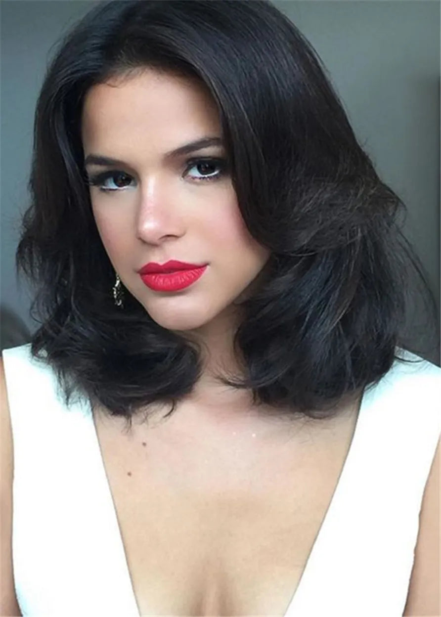 Medium Wavy Human Hair Capless Women Wig 16 Inches