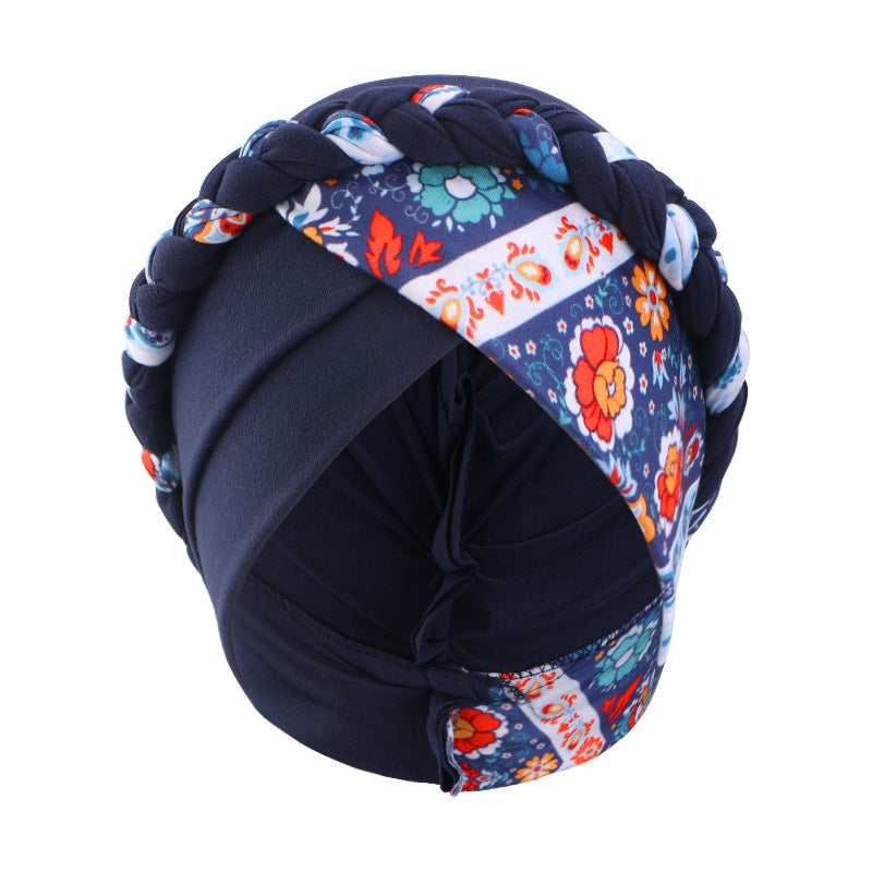 Cross-Border Printed Two-Color Braided Turban Hat Cross-Style Women's Turban Ethnic Turban Jdt-429I