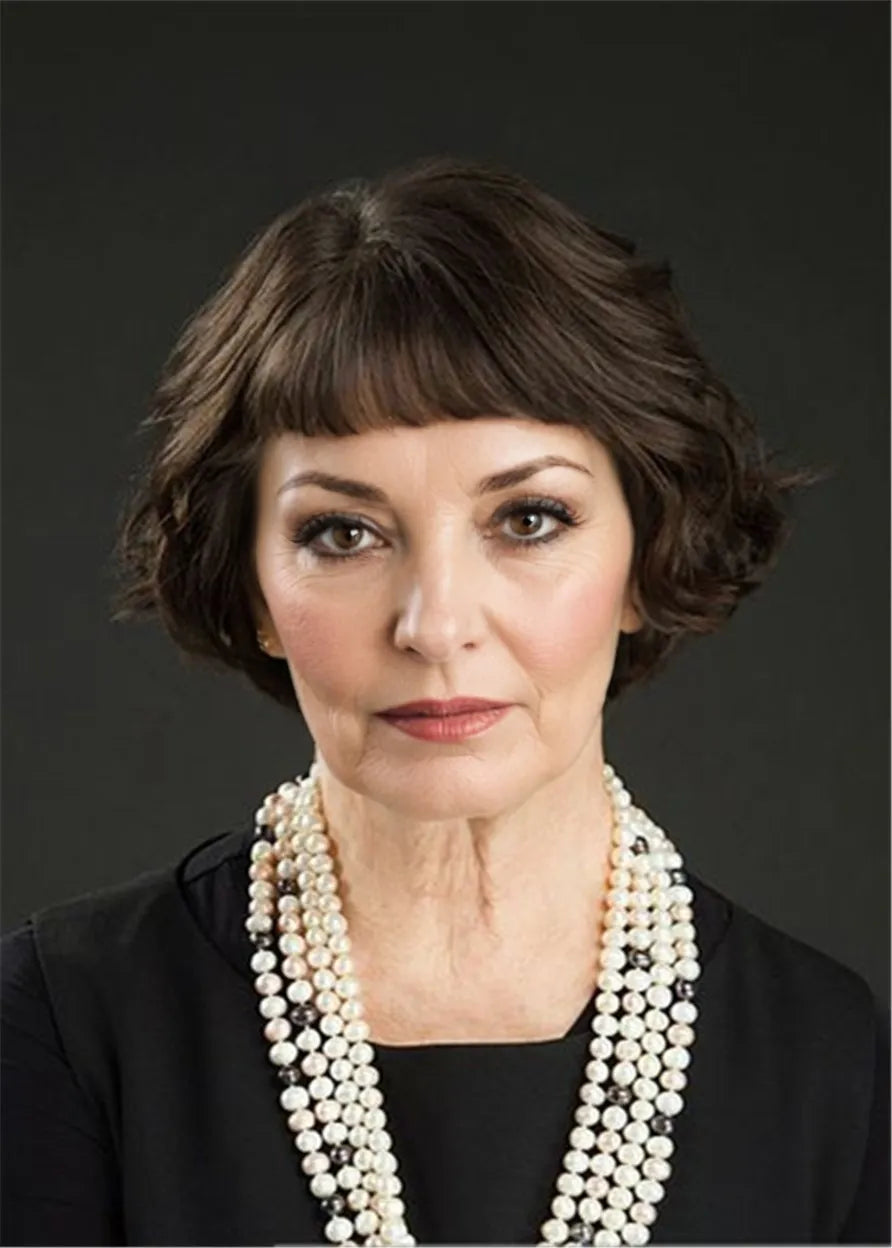 Women's Short Bob Natural Straight Synthetic Hair Capless Wigs With Neat Bangs10 Inch