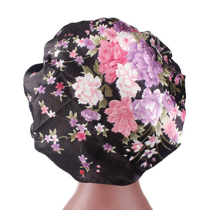 Printed wide-brimmed elastic hair band nightcap satin hair shower cap round cap Amazon hot sale toe cap TJM-301A