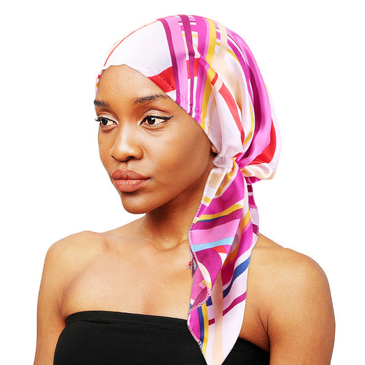 Fashionable Printed Ear-Covering Hat, Satin Turban, Tie-Back Chemotherapy Cap, Hair Protection Cap