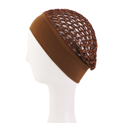 Solid Color Elastic Wide-Brimmed Crochet Hair Protection Net Cap, Sleep Cap, Breathable Headscarf Cap Jdw-65