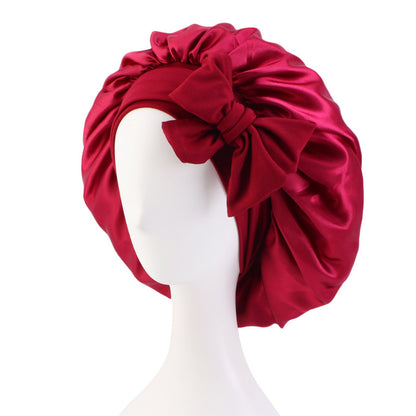 Cross-border supply solid color streamer round hat bow satin wide-brimmed nightcap advertising cap makeup cap JDB-301L
