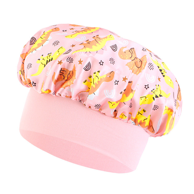 Cross-border children's cartoon colored nightcap dinosaur print baby headscarf hat hair care cap JDKB-21A-5