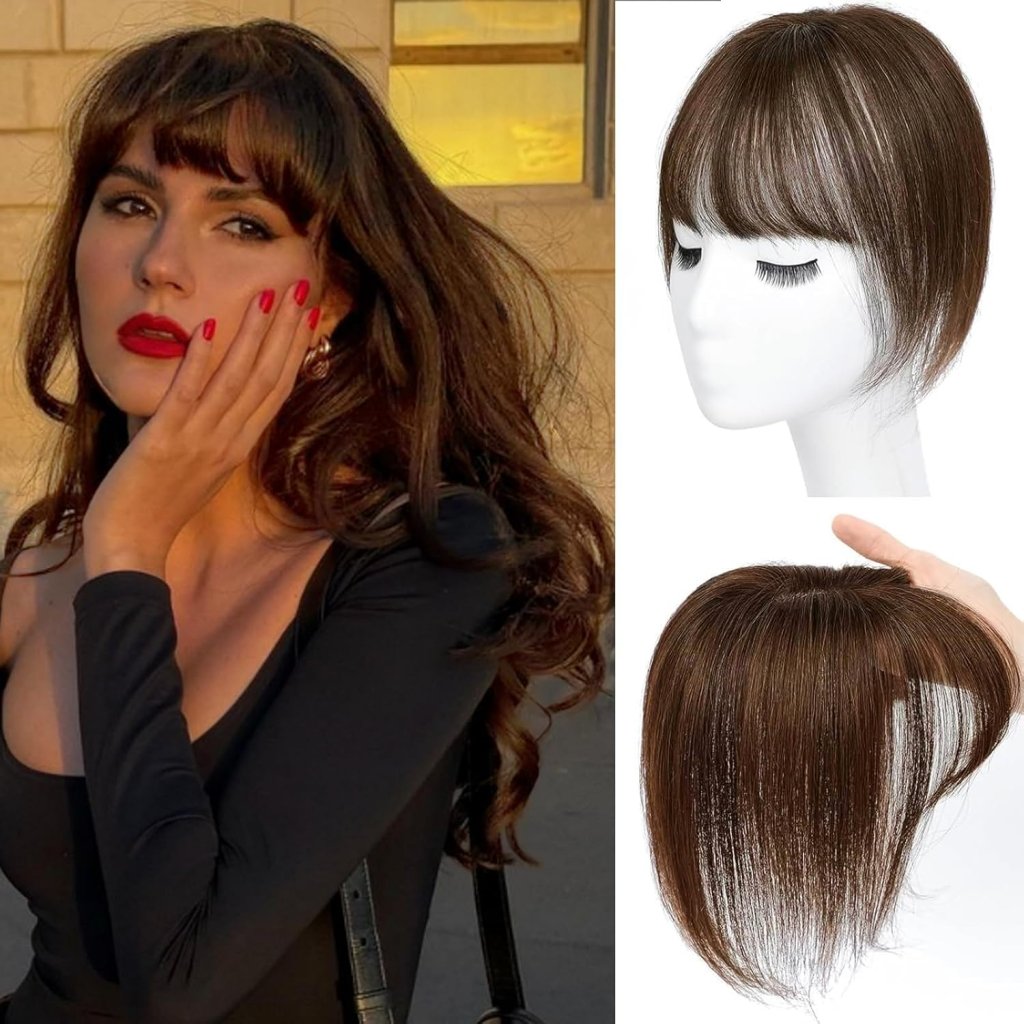 Hair Toppers for Women Real Human Hair, Bangs Hair Clip 360° 3D Cover Human Hair Topper with Bangs
