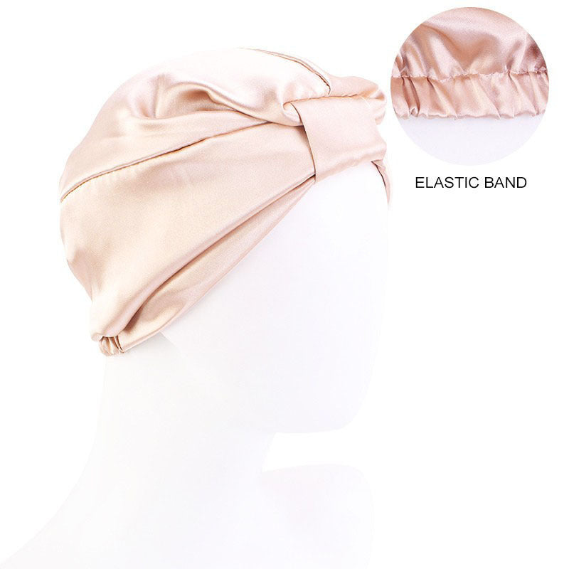 Cross-Border Hat Double-Layer Imitation Silk Nightcap Contrasting Color Knotted Turban Hat Washing and Chemical Clothing Factory Direct Sale