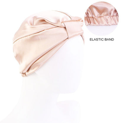Cross-Border Hat Double-Layer Imitation Silk Nightcap Contrasting Color Knotted Turban Hat Washing and Chemical Clothing Factory Direct Sale