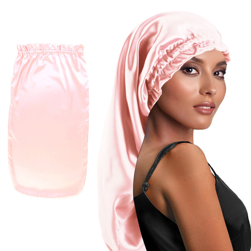 Amazon Elastic Fungus Lace Imitation Silk Long Tube Nightcap Beauty Hair Care Cap Perm Hair Care Turban Cap
