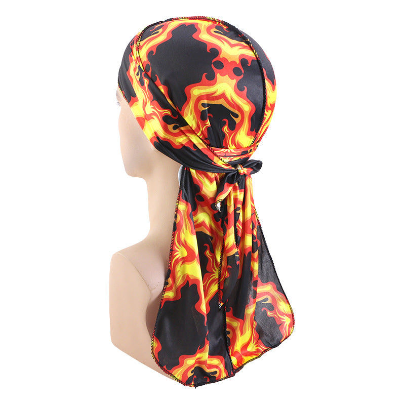 Cross-Border New Style Imitation Silk Camouflage Headscarf Hat, Long-Tailed Pirate Hat, Tie-On Head Wrap Hat Tjm-05-3H