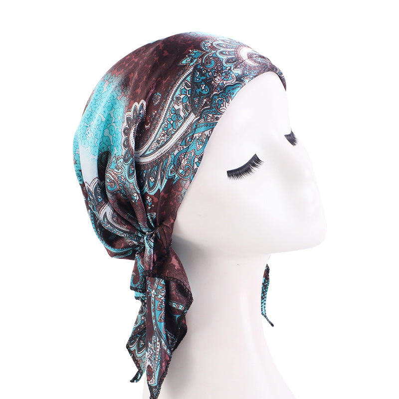 Amazon braid satin headscarf cap amoeba printed triangle sleep home confinement cap JDT-463D