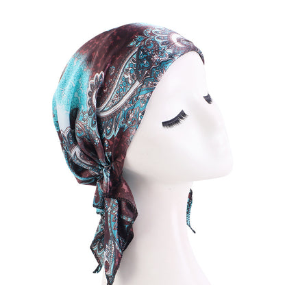 Amazon braid satin headscarf cap amoeba printed triangle sleep home confinement cap JDT-463D