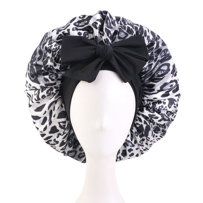 Cross-Border Large Leopard Print Ribbon Sleep Cap, Knotted Hair Protection Cap, Tie-On Shower Cap, Postpartum Cap Jdb-408J-2