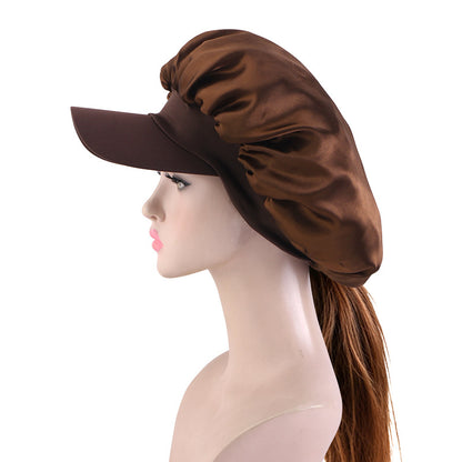 New Double-Layer Satin Brimmed Hat with Adjustable Buckle, Wide-Brimmed Sleep Cap, Hair Care Turban Hat, Hair Care Cap Jdb-301-2E