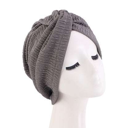 Cross Border Solid Color Bubble Cotton Cross Twisted Cap Women's Stretch Ethnic Bag Cap Indian Cap JDT-163D