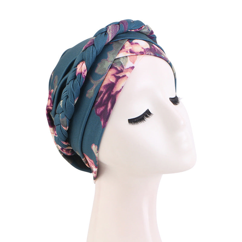 Cross-border New Printed Twist Braid Double Cross Twist Hat Bohemian Style Small Hat Stretch Baotou Hat