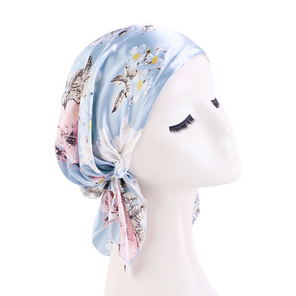 Amazon braid satin headscarf cap amoeba printed triangle sleep home confinement cap JDT-463D