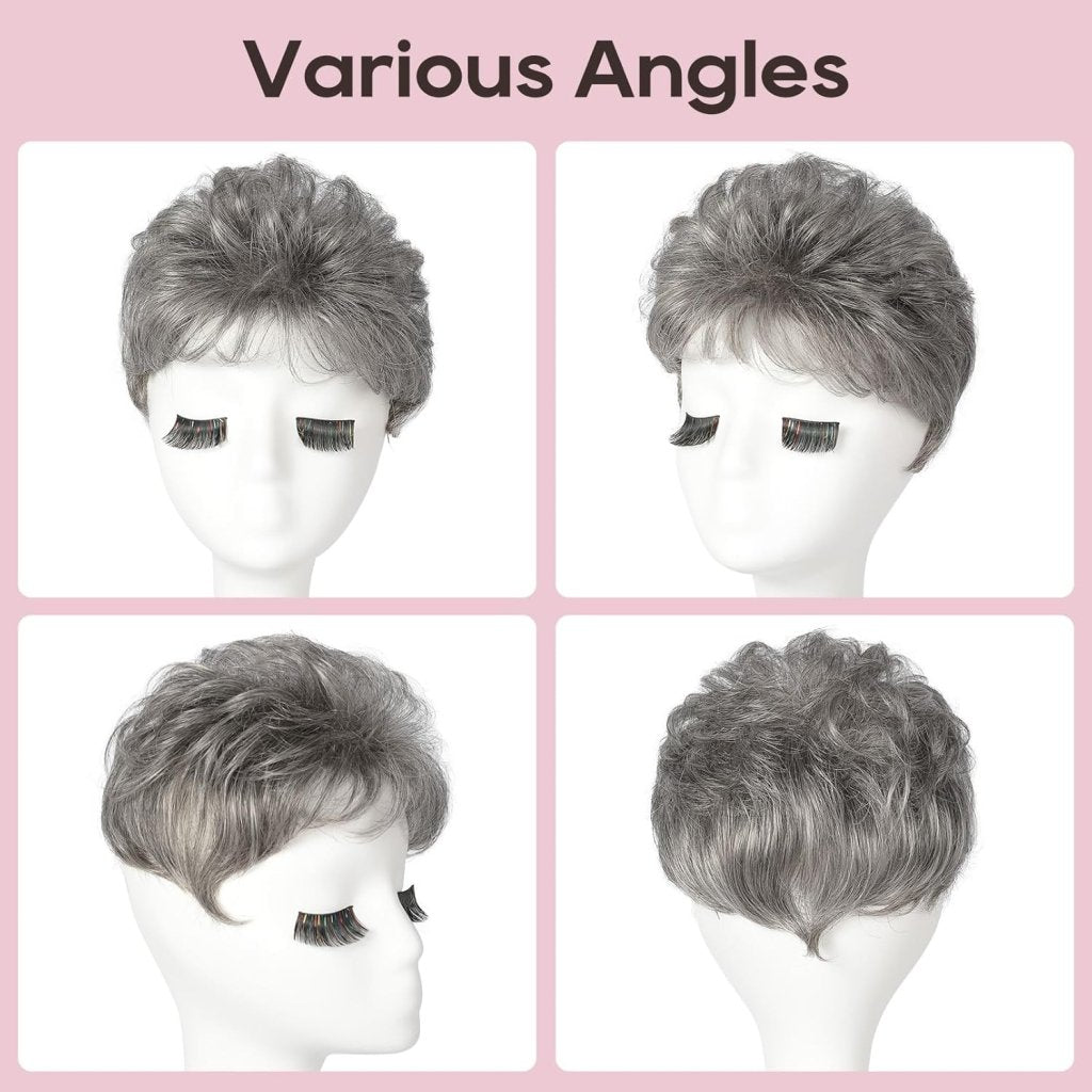 Short Wiglet Hair Topper for Women with Thinning Hair Large Coverage Synthetic Top Grey