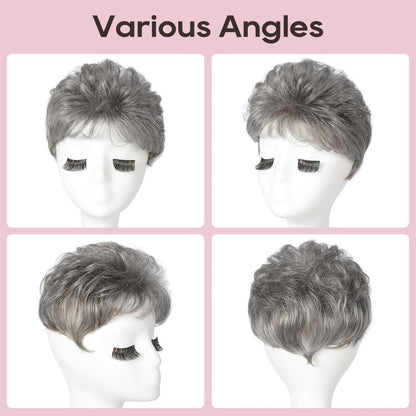 Short Wiglet Hair Topper for Women with Thinning Hair Large Coverage Synthetic Top Grey