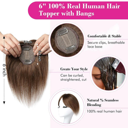 Human Hair wigs Pieces 6 Inch Hair Toppers Top Hair Extensions