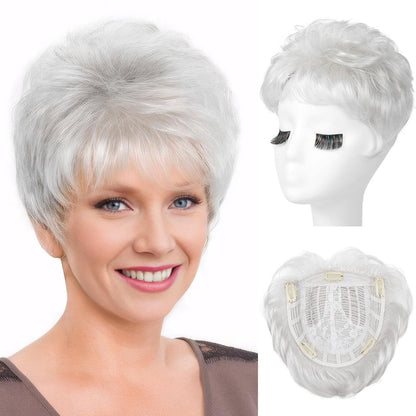 Short Wiglet Hair Topper for Women with Thinning Hair Large Coverage Synthetic Top Grey