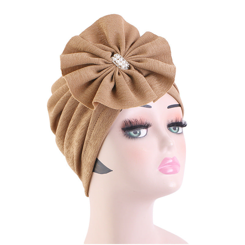 Cross-Border Floral Headscarf Hat, African Hat with Pearl and Rhinestone Accessories, Church Wedding Hat Jdt-479A