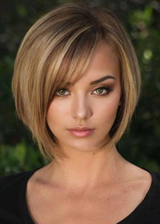 Gorgeous Women's Short Bob Balayage Hairstyle Straight Synthetic Hair Capless Wigs 8Inch