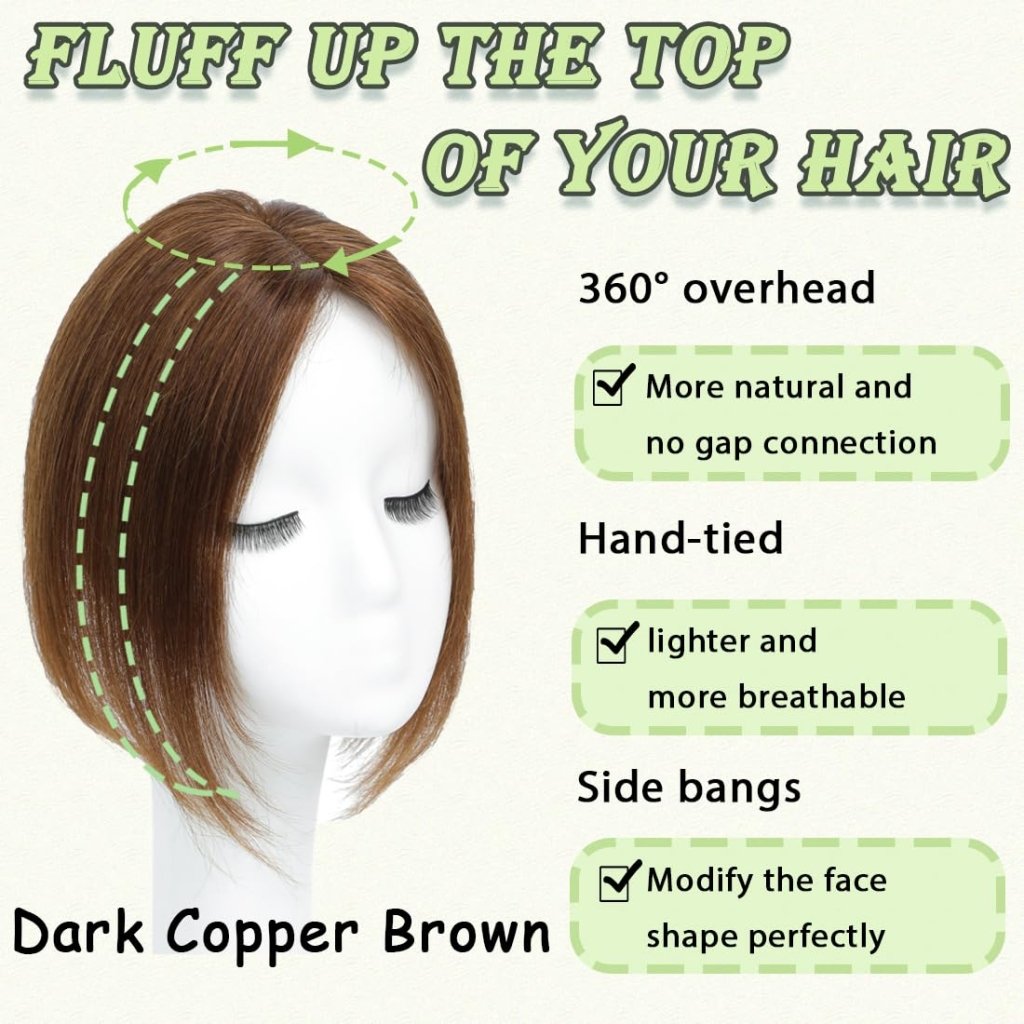 Hair Toppers for Women Real Human Hair 360° No Bangs Upgrade Lace Base Human Hair Toppers