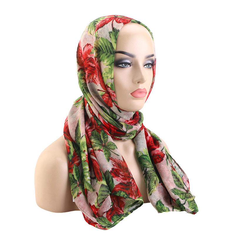 Spring and Autumn New Style Bali Yarn Leaf Print Headscarf, Head Wrap, Beach Wrap, Headscarf Hat Jdwj-24E