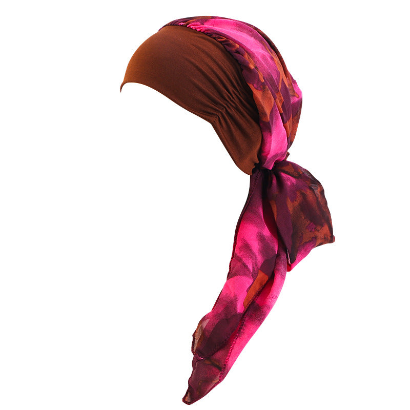 Cross-border Wide-brim Stretch Headband Stitching Chiffon Ribbon Tapes Hat All-match Ethnic Hat JDT-456B