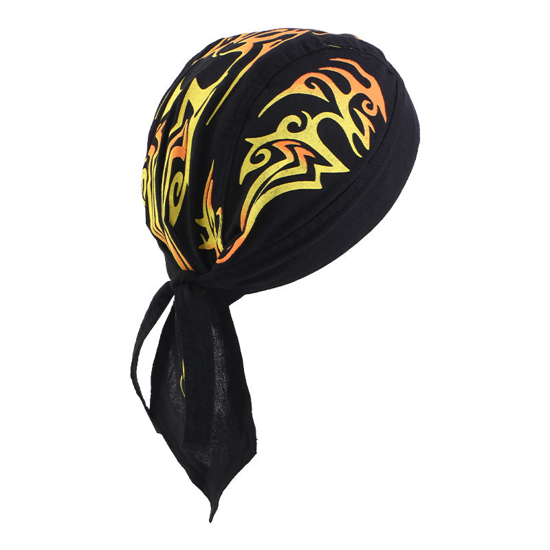New Flame Print Pirate Hat for Men and Women, Hip-Hop Street Dance Ribbon Headwrap, Cycling Hat Jdd-09E