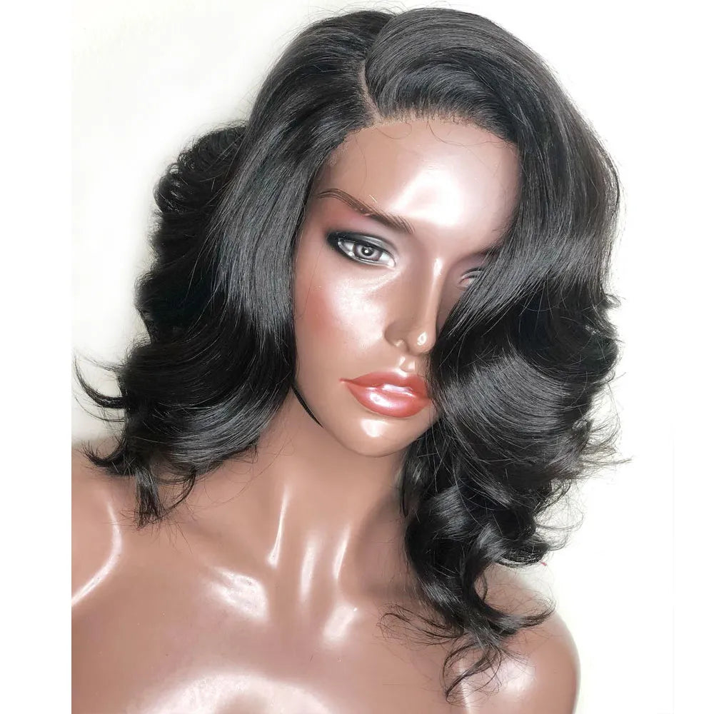 Medium Length One Side Part Synthetic Hair Curly Lace Front Wig 14 Inches