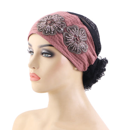 New Cross-Border Floral Hat with Beaded Flower Accessories, Headscarf Hat, Hair Protection Headscarf Hat Jdt-518