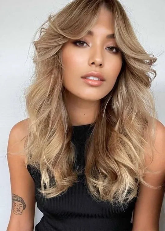 Acconciature Shaggy da donna, lunghe, ondulate, sintetiche, senza cappuccio, parrucche da 22 pollici