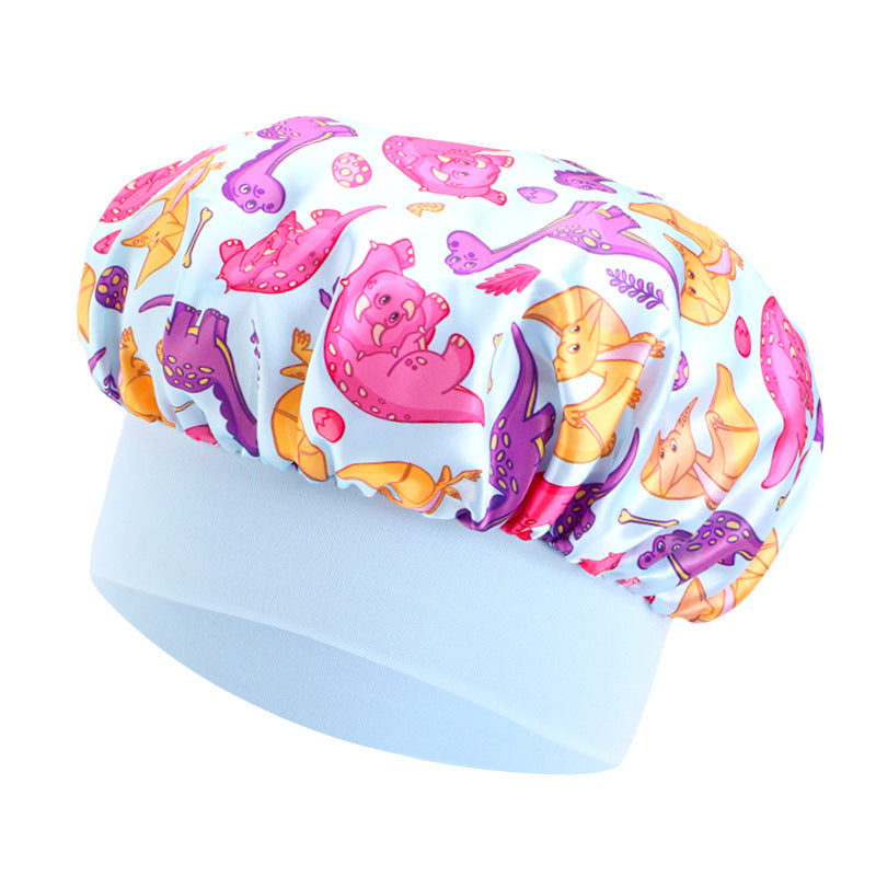 Cross-border children's cartoon colored nightcap dinosaur print baby headscarf hat hair care cap JDKB-21A-5